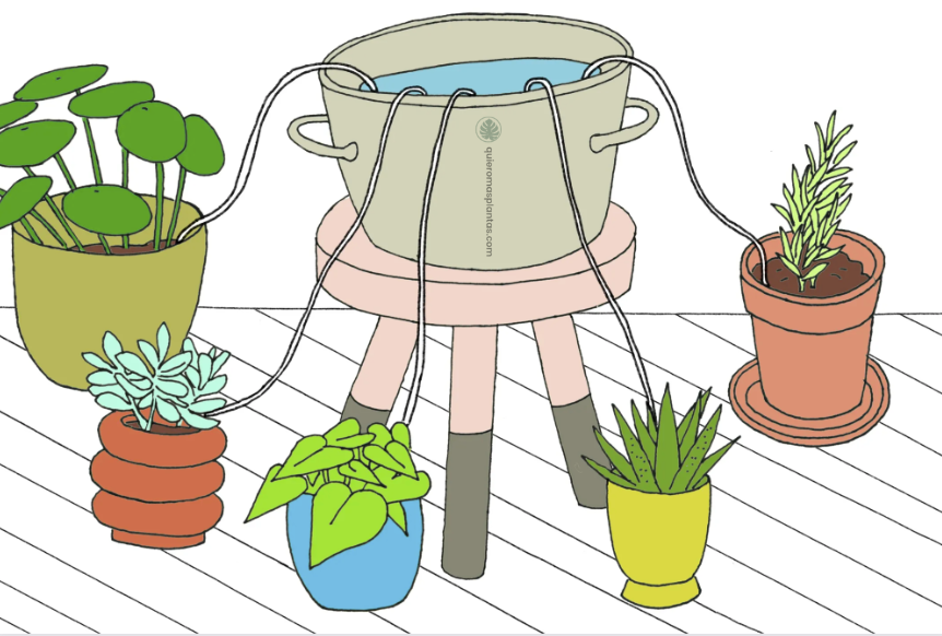 Riego con cordó, sistema de riego por capilaridad